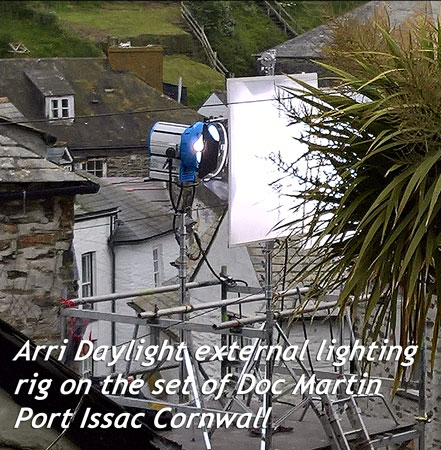 Arri daylight rig on set Doc Martin Cornwall